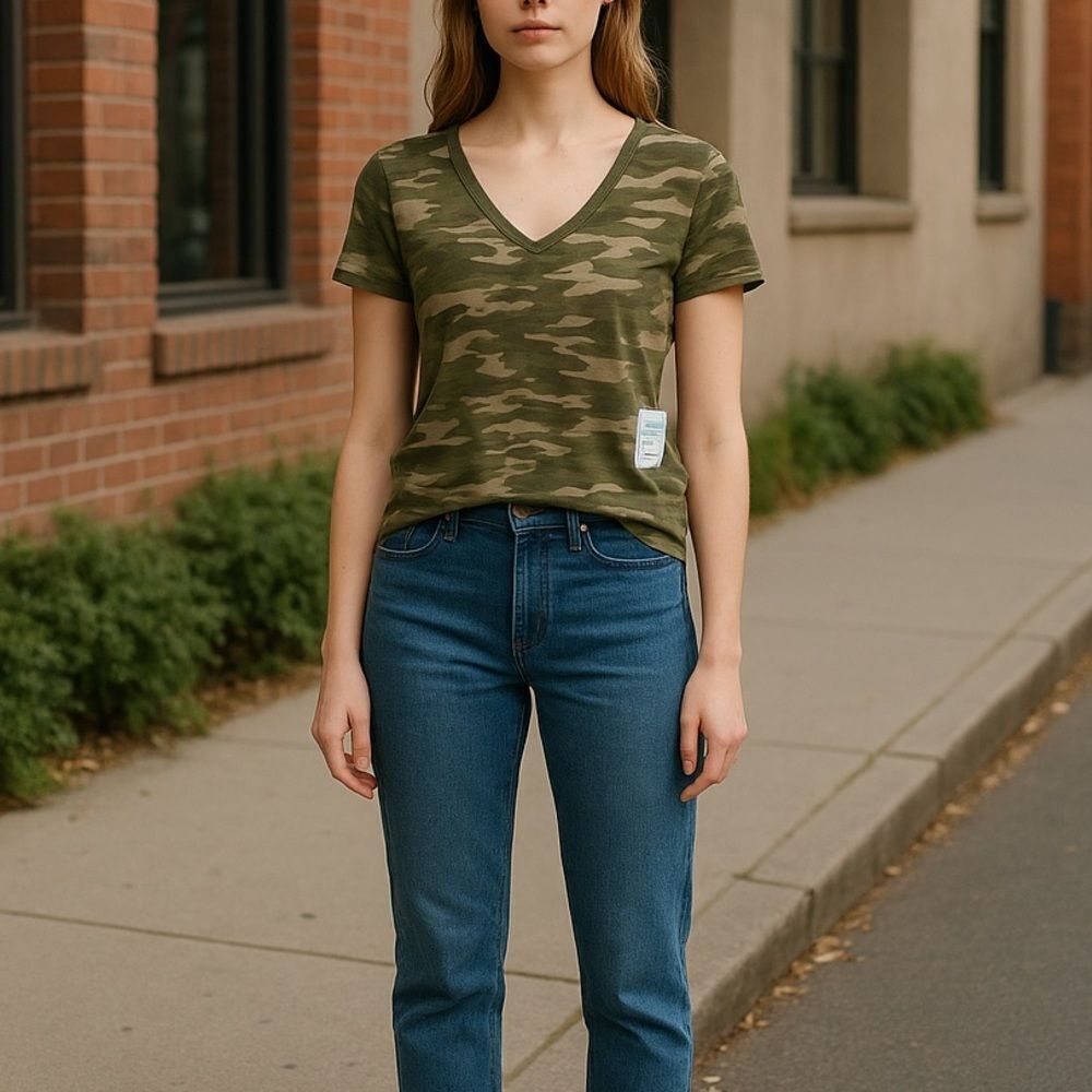 Lucky Brand Camo V-neck Tee T-shirt NWT